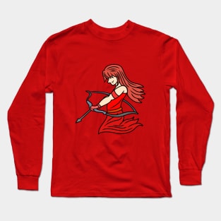 Beautiful archer girl in red Long Sleeve T-Shirt